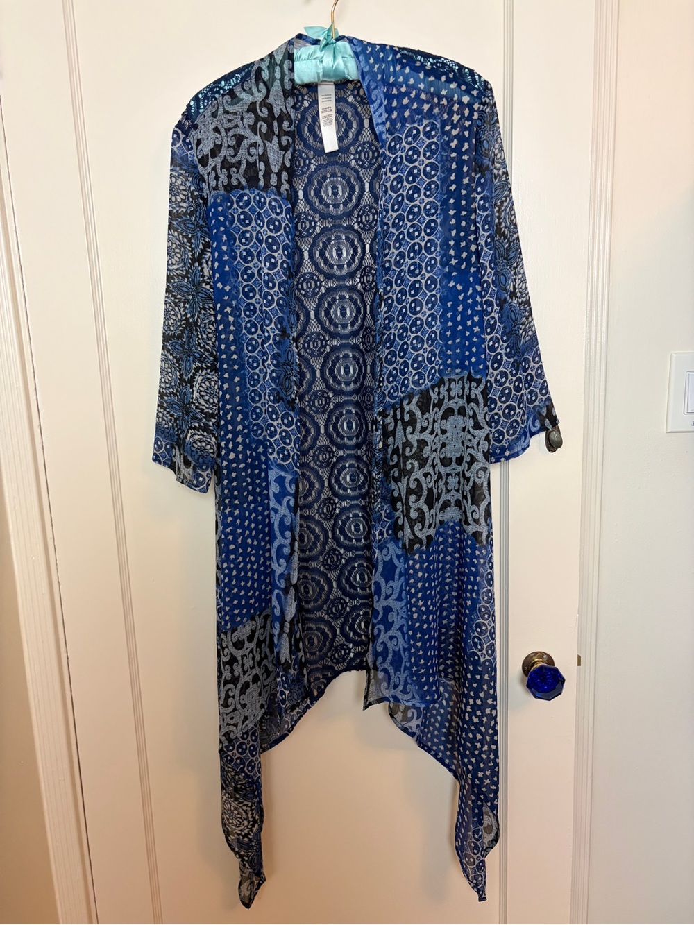 Chico’s Blue Mixed Media Lace Kimono Topper